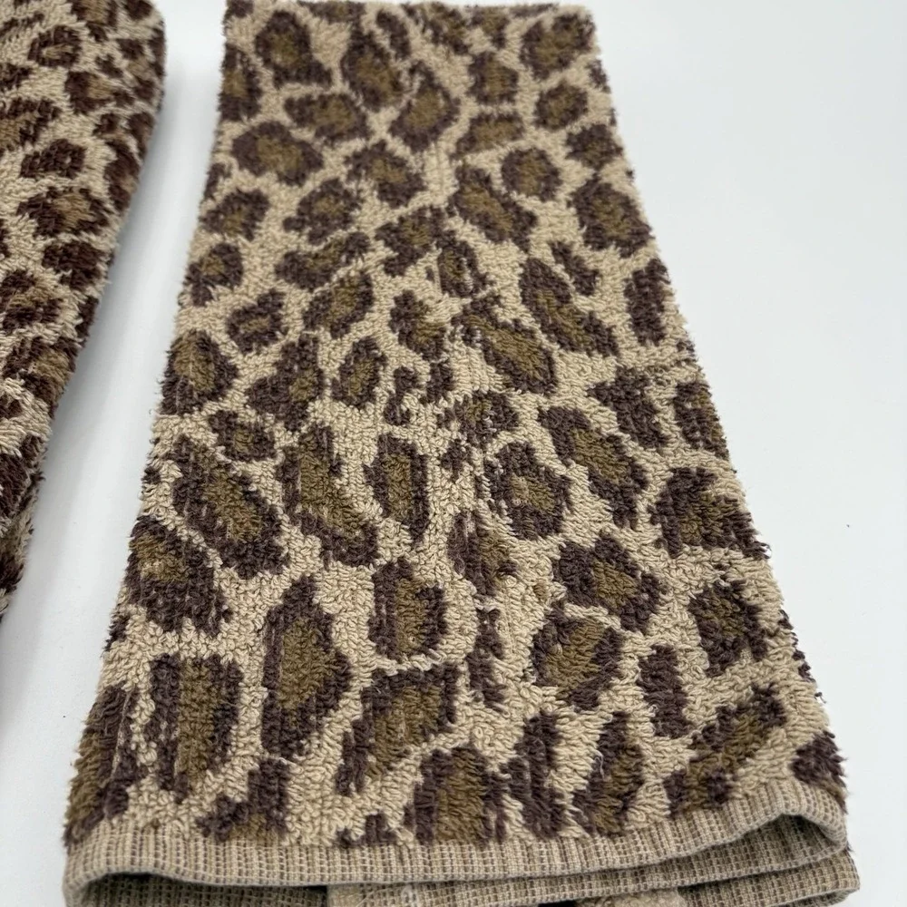 Ralph Lauren Vtg  Aragon Leopard Animal Print Cheetah Bath And Hand Towel Set